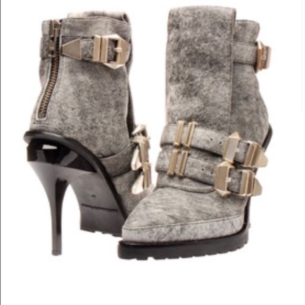 Alexander Wang Hanne Grey Suede Buckle Boots